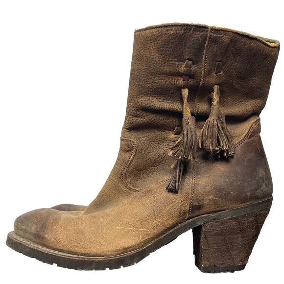 Justin Boots Ankle Distressed Leather Tassel‎ Western Zip Up Rustico 7 Cowgirl - Picture 1 of 9